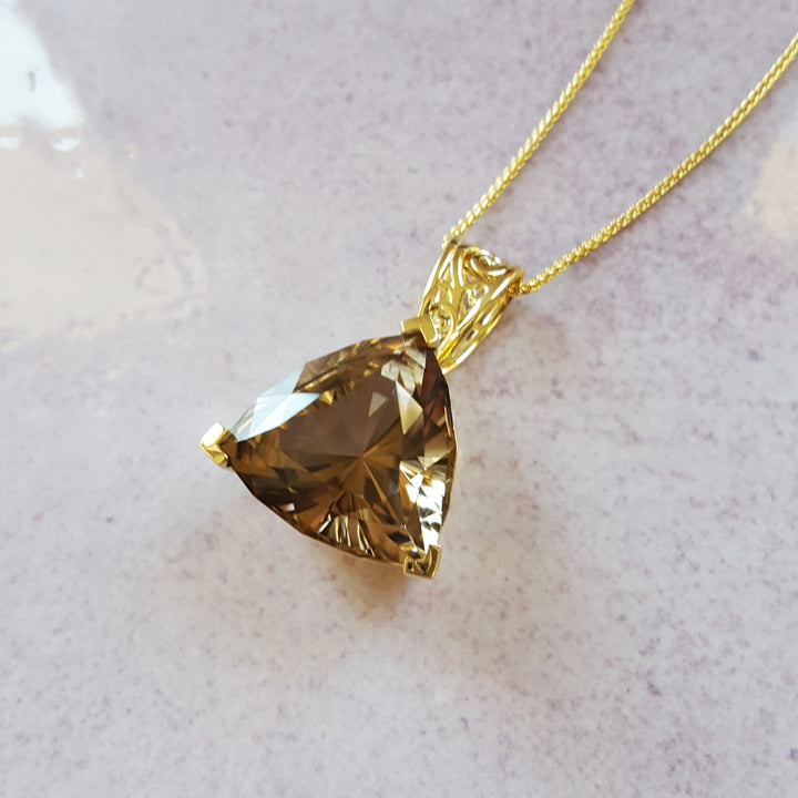 "Ember Mocha"; 14k Yellow Gold Solitaire Colorado Smokey Quartz Pendant