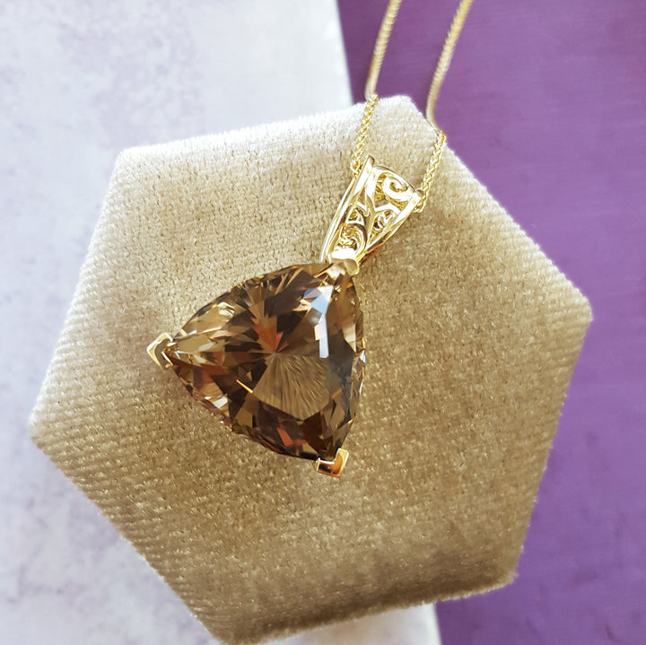 "Ember Mocha"; 14k Yellow Gold Solitaire Colorado Smokey Quartz Pendant