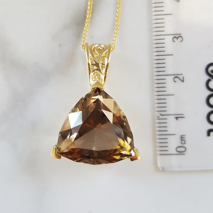 "Ember Mocha"; 14k Yellow Gold Solitaire Colorado Smokey Quartz Pendant
