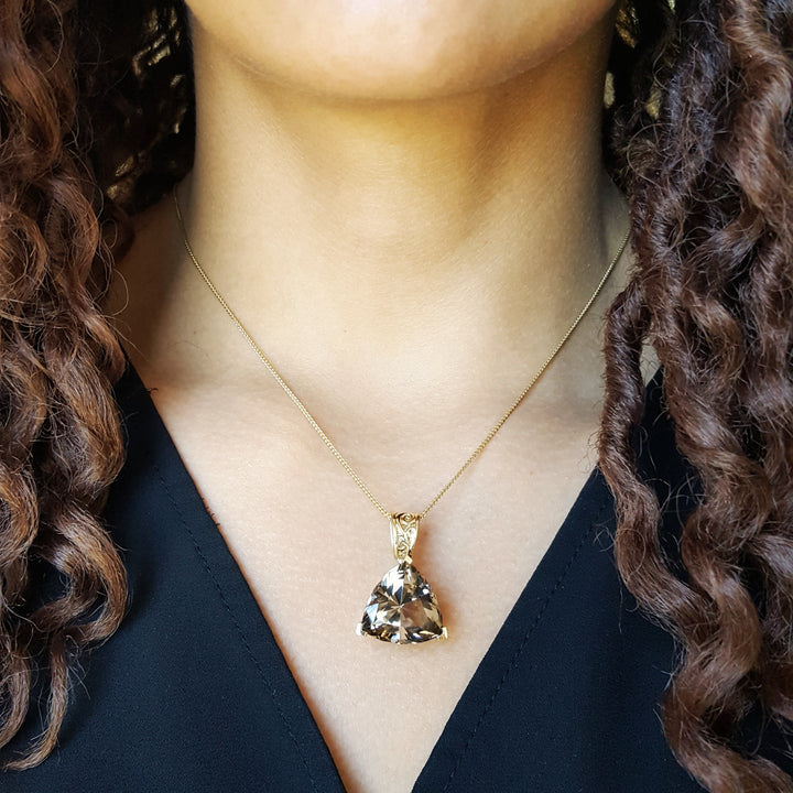 "Ember Mocha"; 14k Yellow Gold Solitaire Colorado Smokey Quartz Pendant
