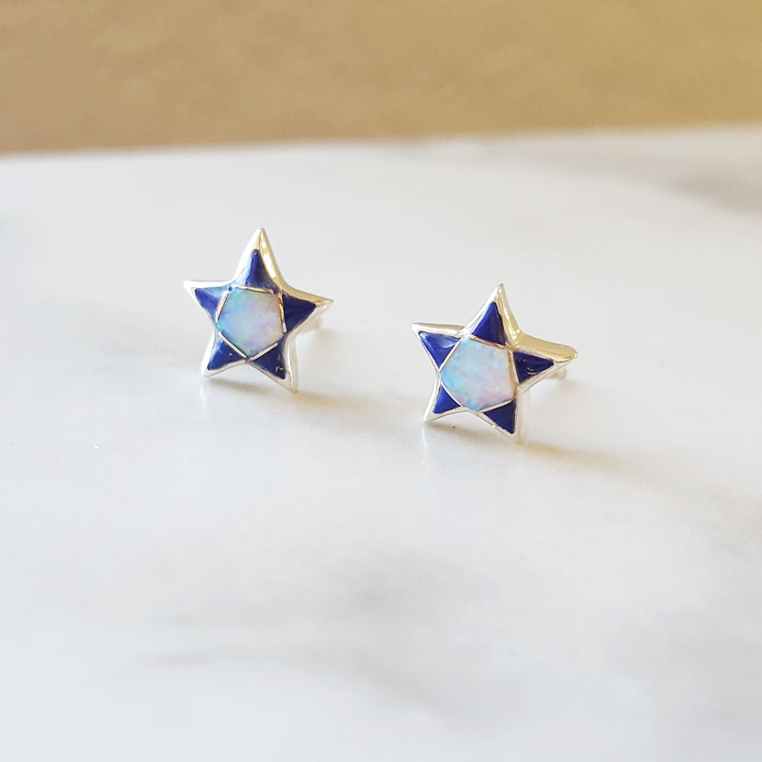 Sterling Silver Arizona Lapis Inlaid Star Studs