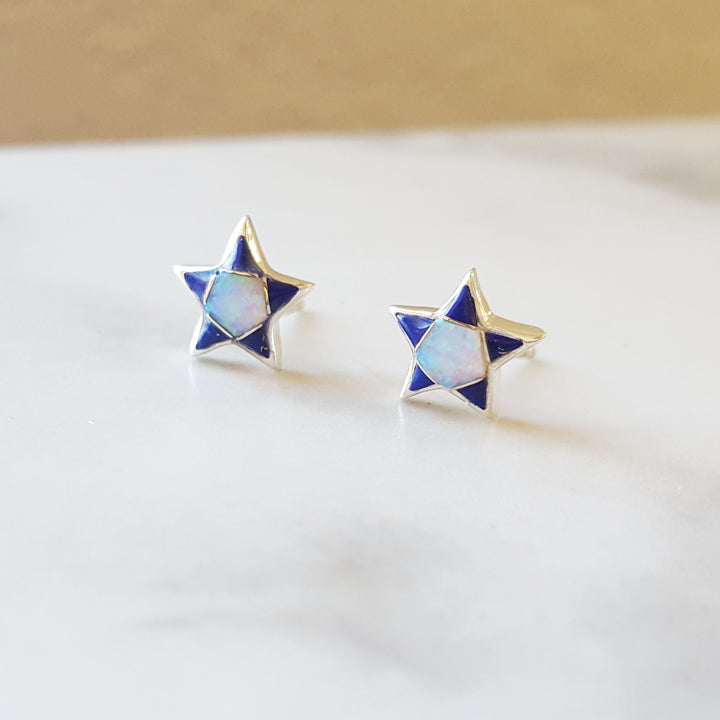 Sterling Silver Arizona Lapis Inlaid Star Studs