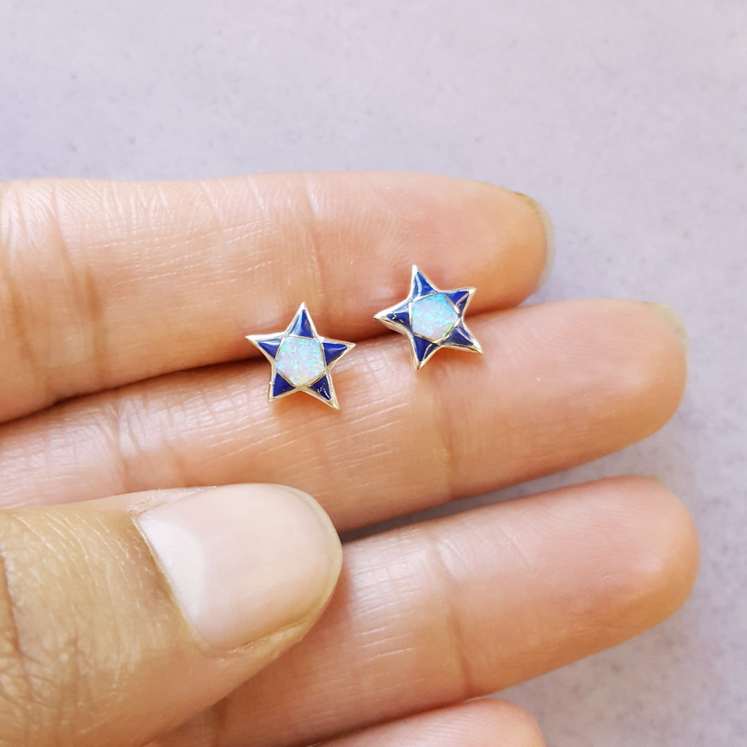 Sterling Silver Arizona Lapis Inlaid Star Studs