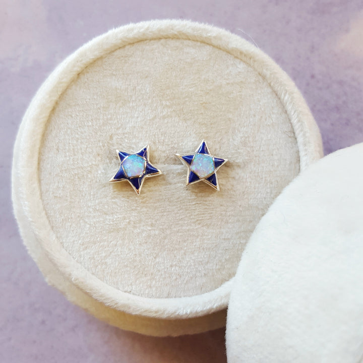 Sterling Silver Arizona Lapis Inlaid Star Studs
