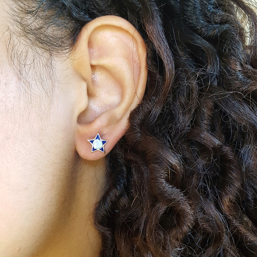 Sterling Silver Arizona Lapis Inlaid Star Studs