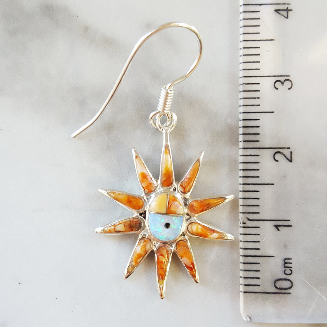 Sterling Silver Arizona Inlaid Jewelry Sun Dangle Earrings