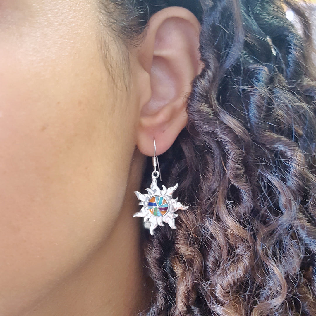 Sterling Silver Sunshine Multicolor Inlay Earrings
