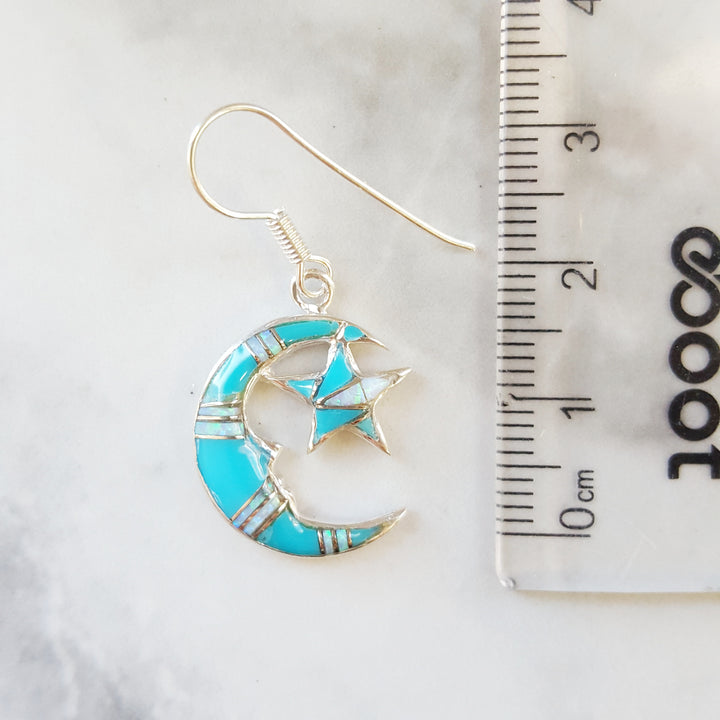 Arizona Turquoise and Inlaid Jewelry Moon and Star Earrings