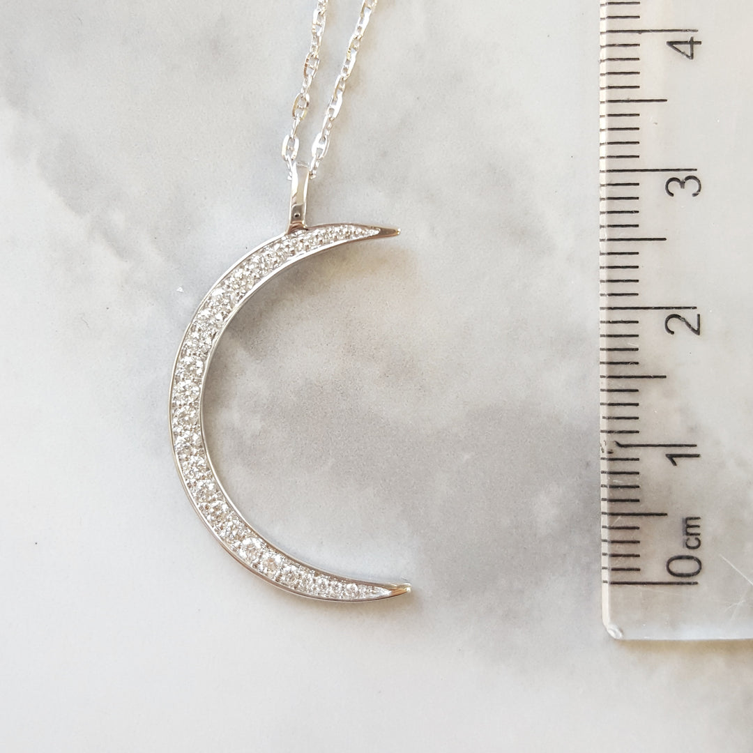 14K White Gold Crescent Moon Diamond Pendant