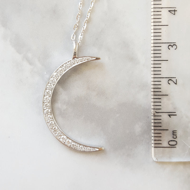 14K White Gold Crescent Moon Diamond Pendant
