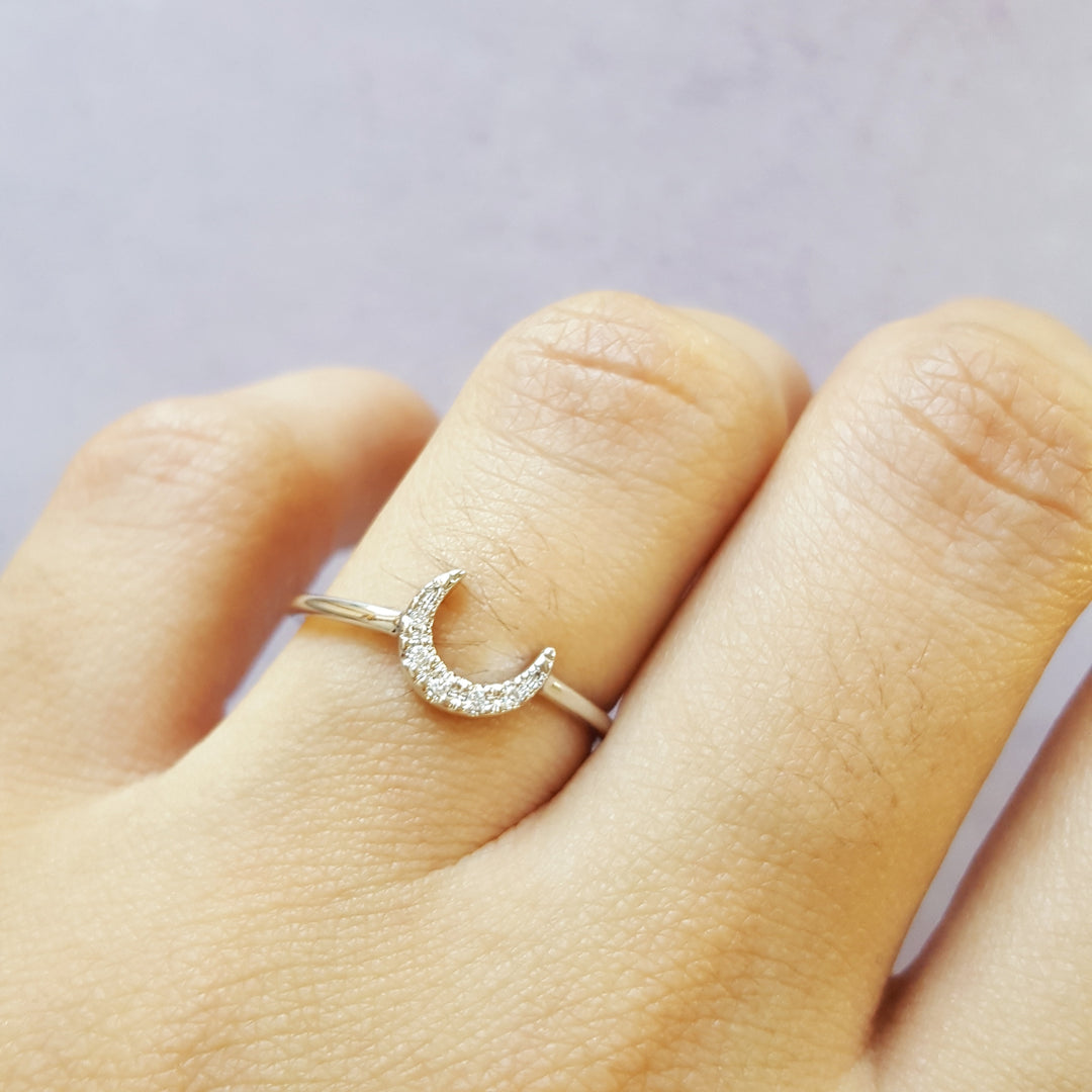 14K White Gold Petite Crescent Moon Ring