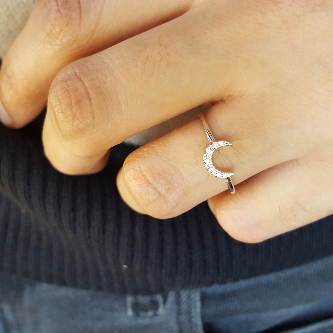 14K White Gold Petite Crescent Moon Ring