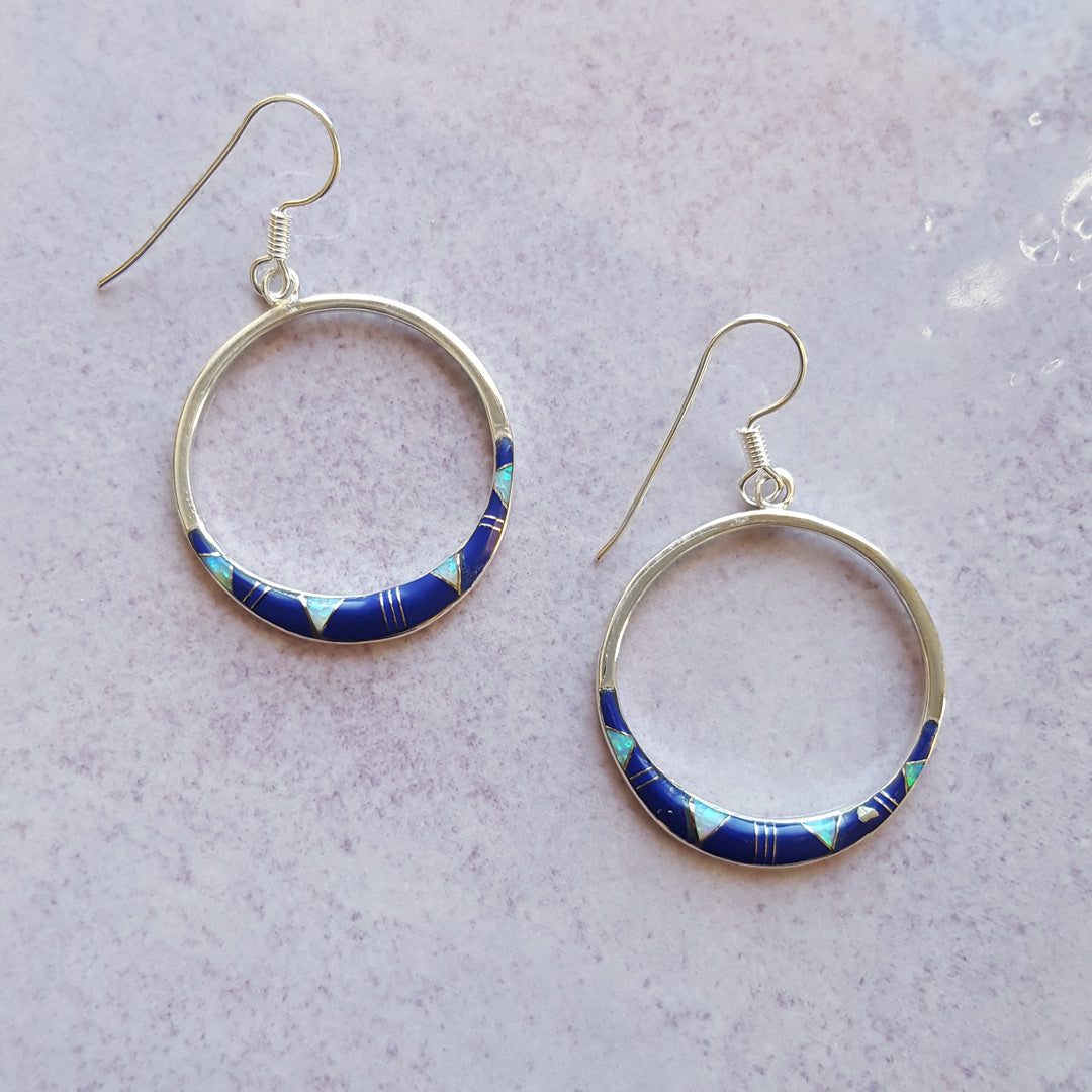 Sterling Silver Lapis Inlaid Open Earrings