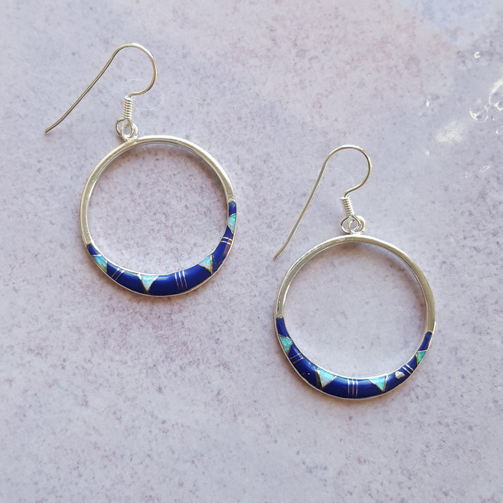 Sterling Silver Lapis Inlaid Open Earrings