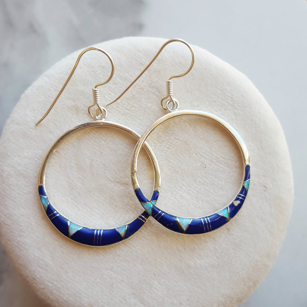 Sterling Silver Lapis Inlaid Open Earrings