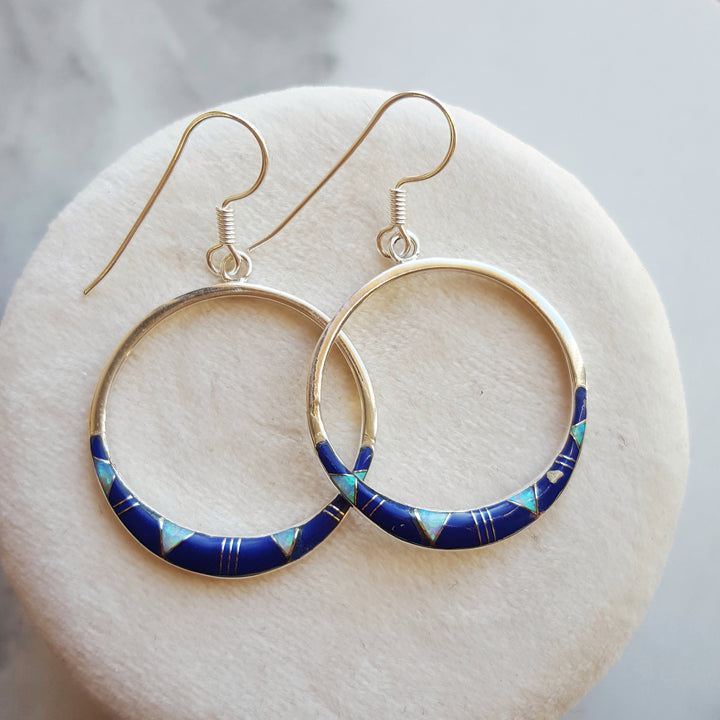 Sterling Silver Lapis Inlaid Open Earrings