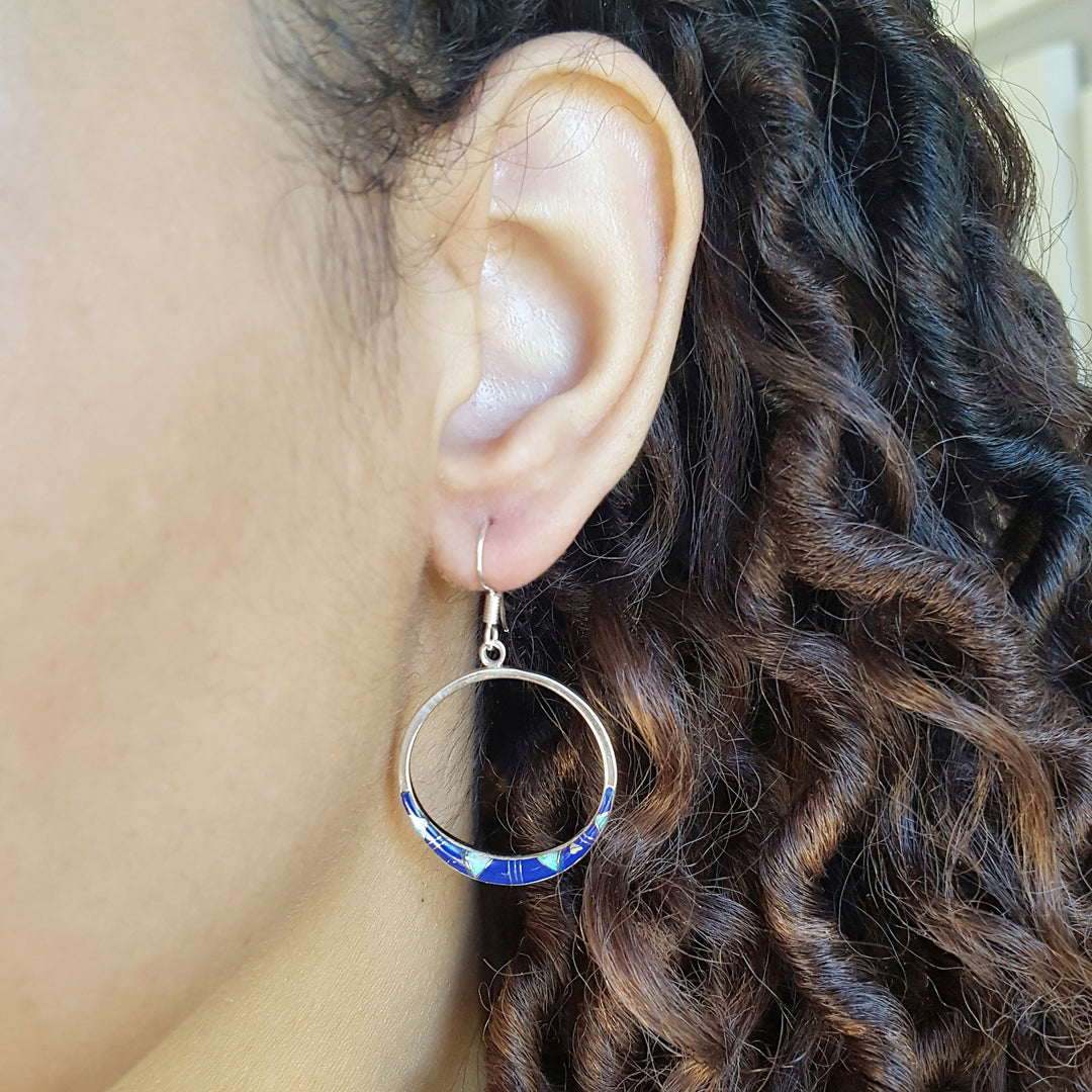 Sterling Silver Lapis Inlaid Open Earrings