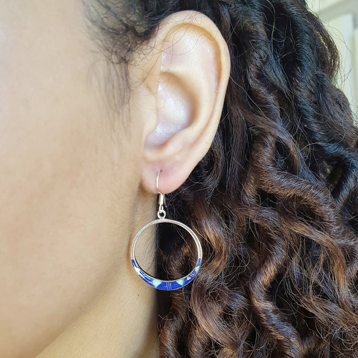 Sterling Silver Lapis Inlaid Open Earrings