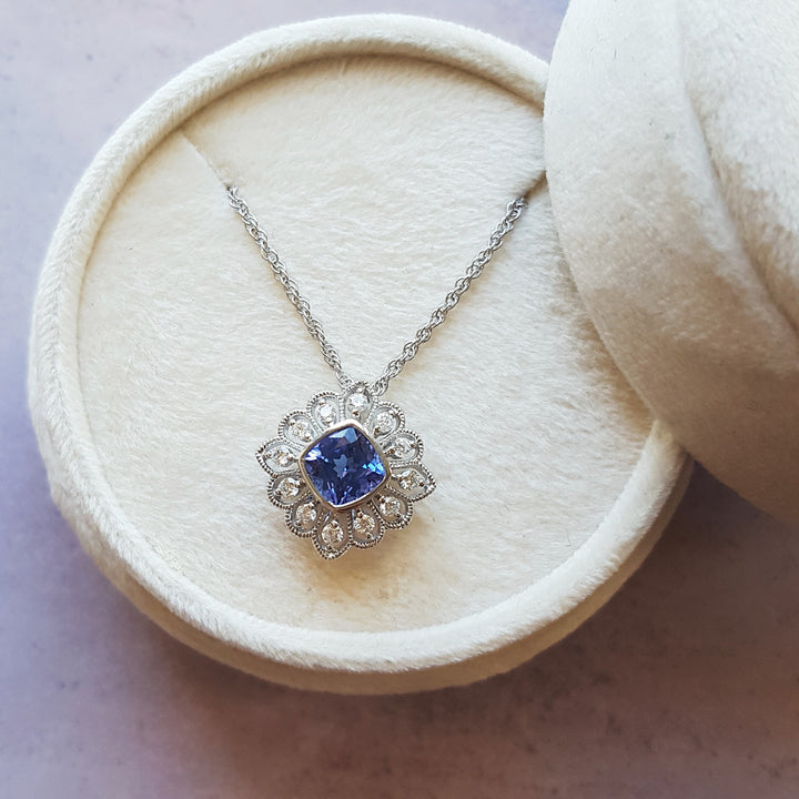14K White Gold Tanzanite Floral Pendant