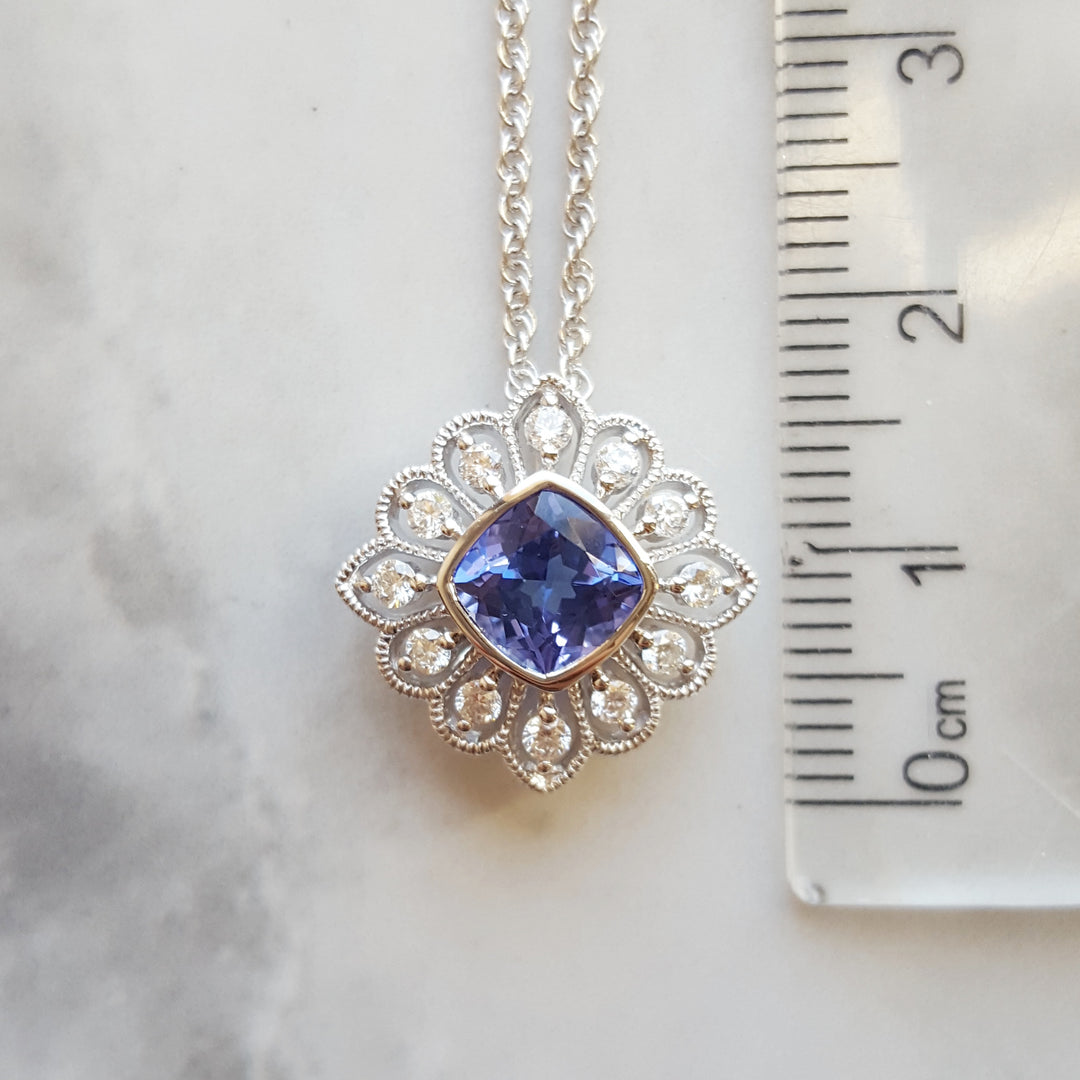 14K White Gold Tanzanite Floral Pendant