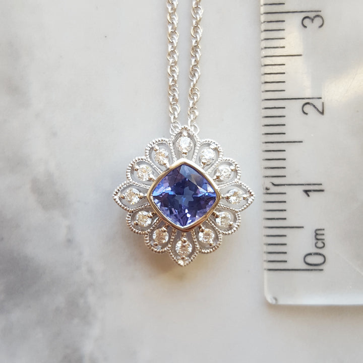 14K White Gold Tanzanite Floral Pendant