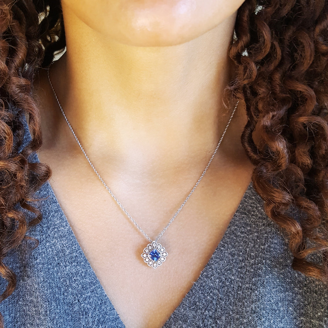 14K White Gold Tanzanite Floral Pendant