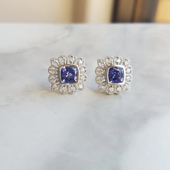 14K White Gold Tanzanite Floral Earrings