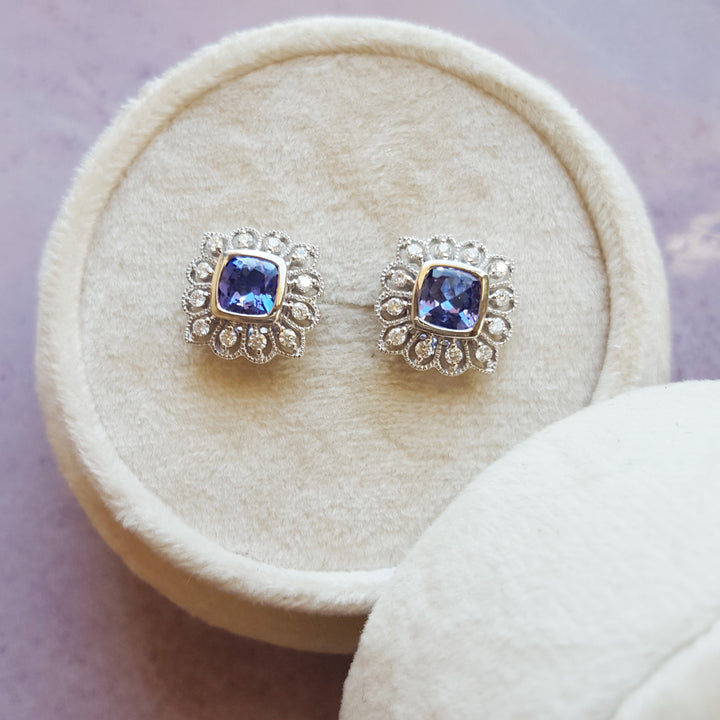14K White Gold Tanzanite Floral Earrings