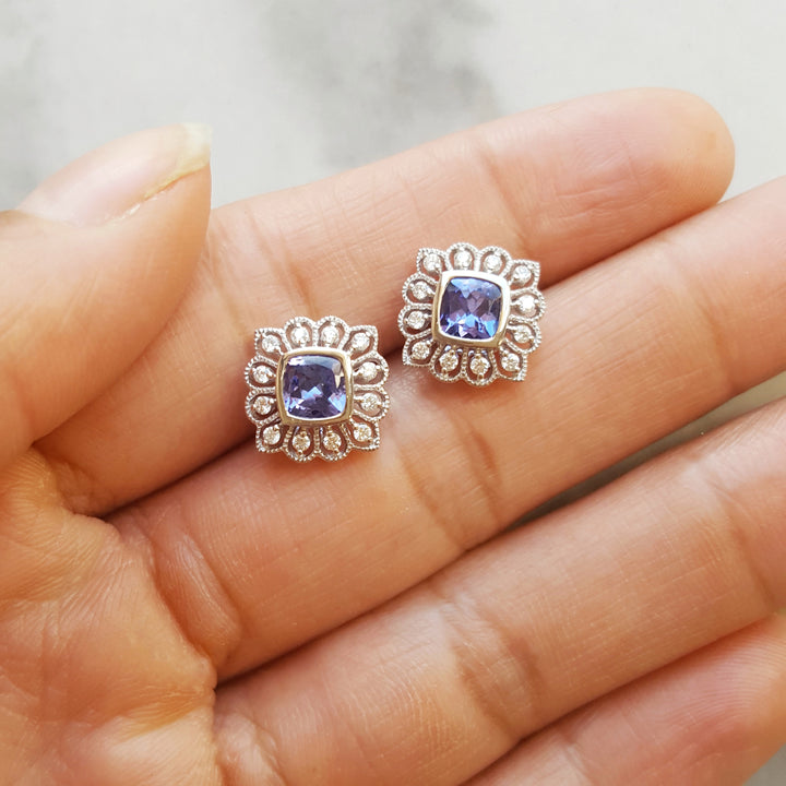 14K White Gold Tanzanite Floral Earrings