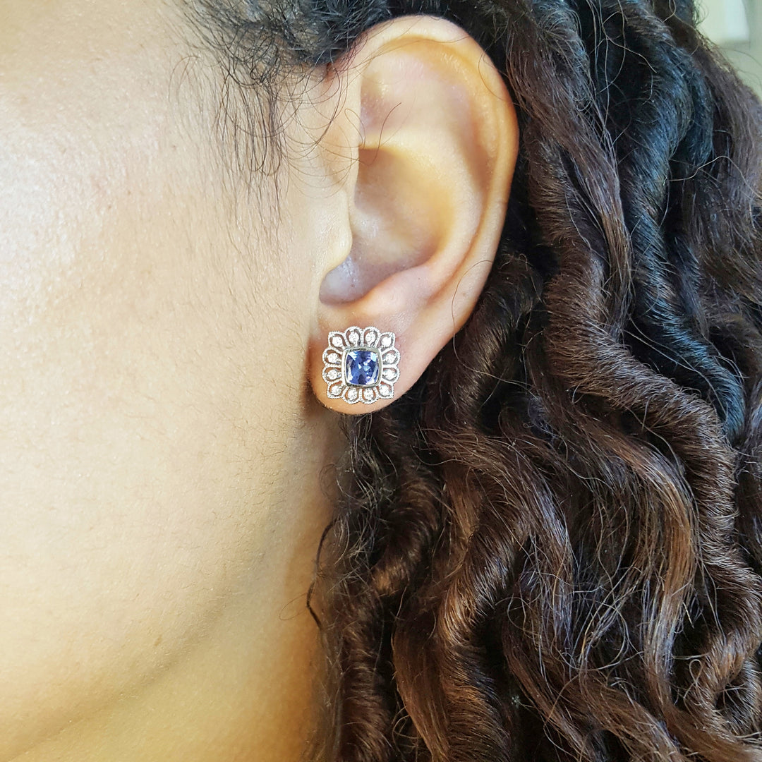 14K White Gold Tanzanite Floral Earrings