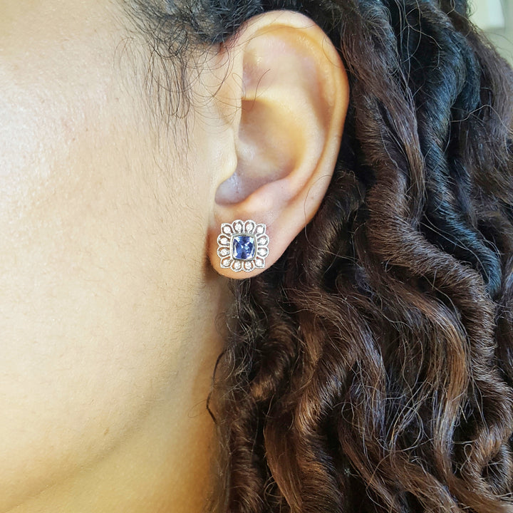 14K White Gold Tanzanite Floral Earrings
