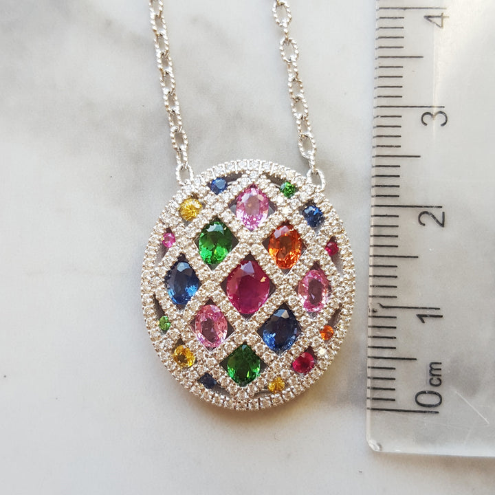 14K White Gold Multi-Gem Statement Pendant