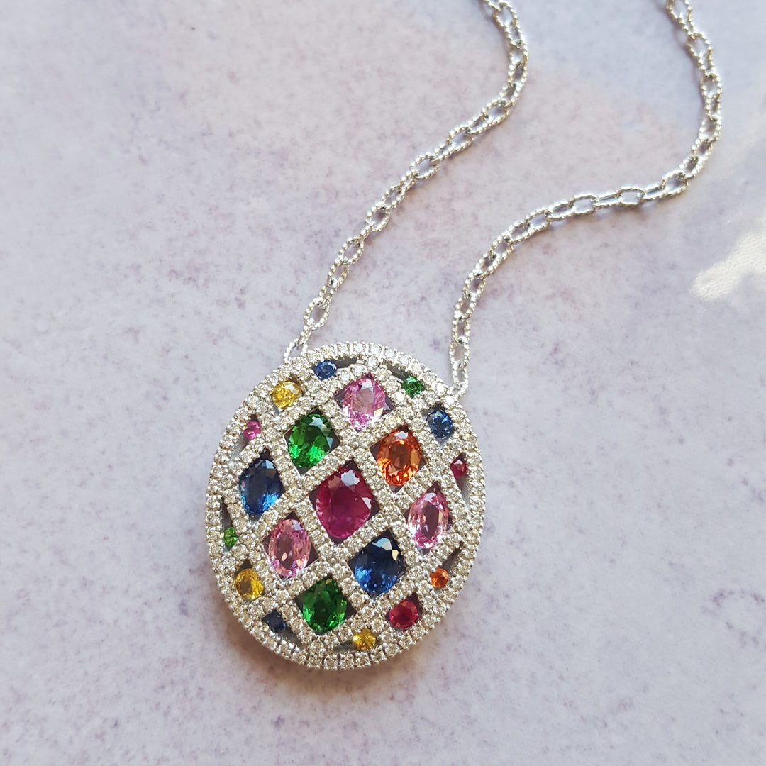 14K White Gold Multi-Gem Statement Pendant