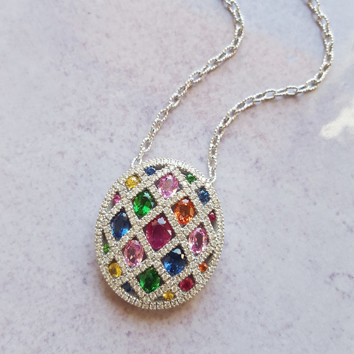 14K White Gold Multi-Gem Statement Pendant