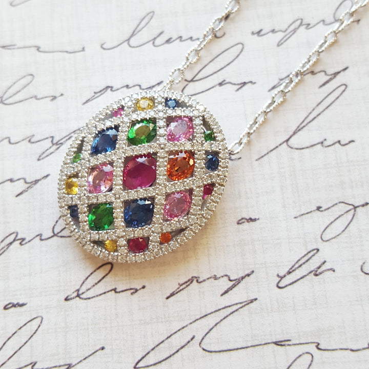 14K White Gold Multi-Gem Statement Pendant