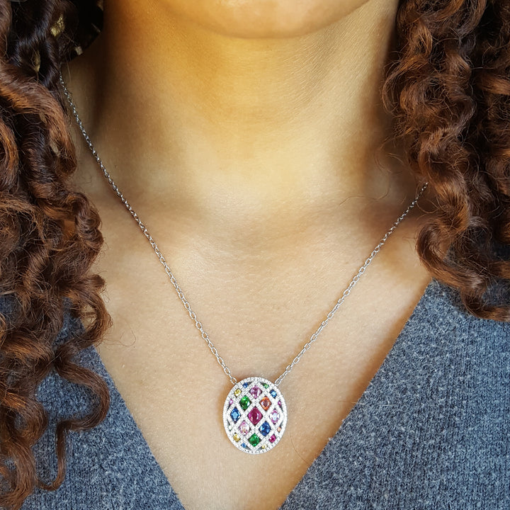 14K White Gold Multi-Gem Statement Pendant