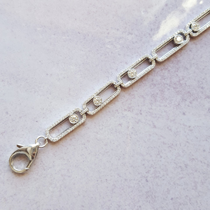 14K White Gold Motion Diamond Link Bracelet