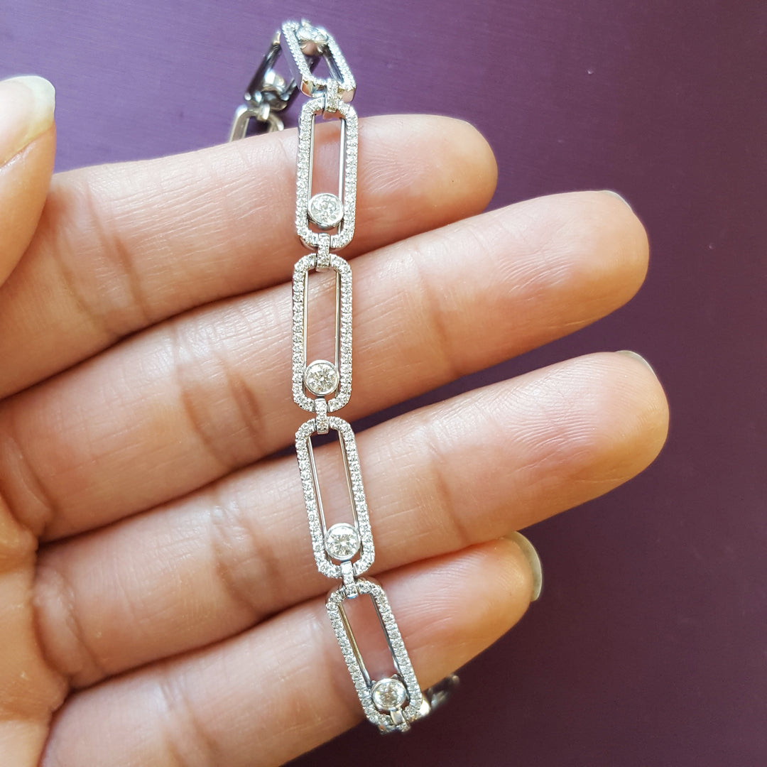 14K White Gold Motion Diamond Link Bracelet