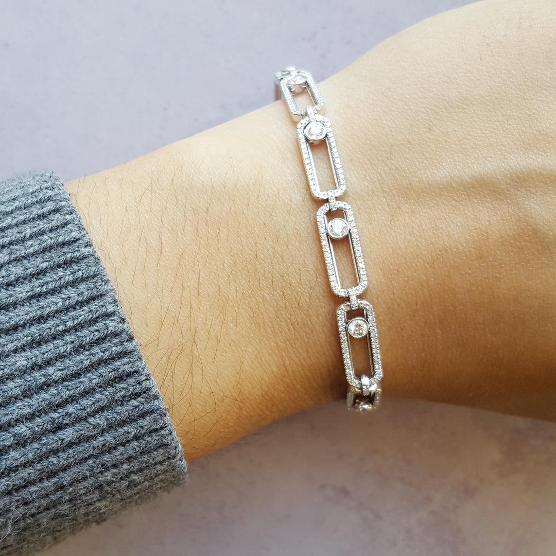 14K White Gold Motion Diamond Link Bracelet