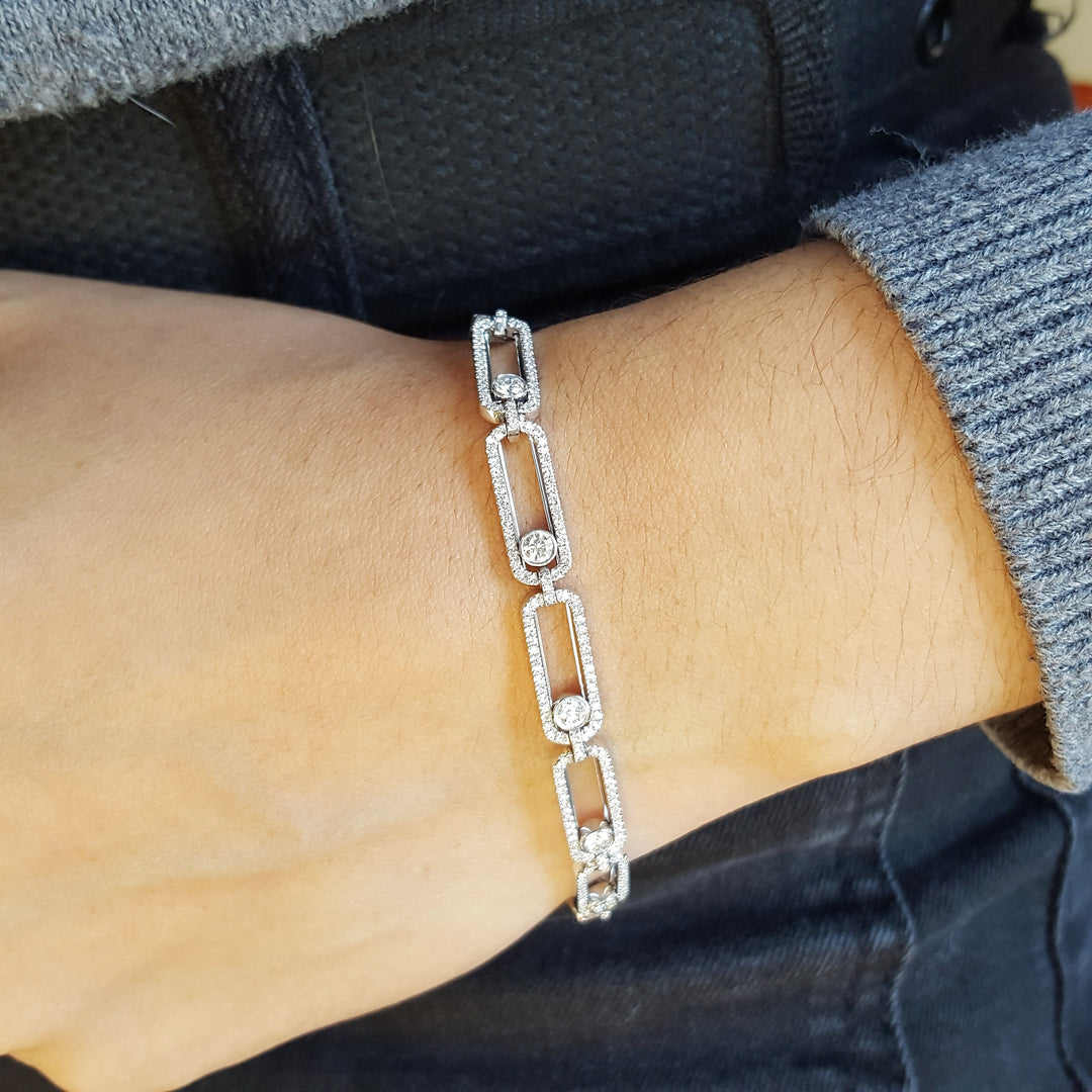 14K White Gold Motion Diamond Link Bracelet