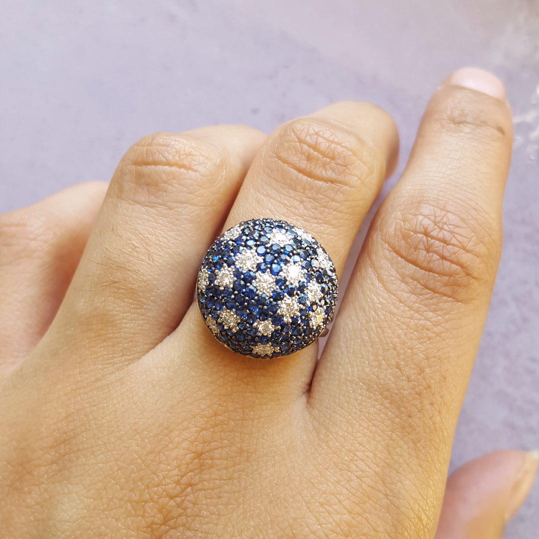 14K Whit Gold Vintage Inspired Sapphire Dome Ring