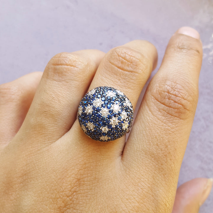 14K Whit Gold Vintage Inspired Sapphire Dome Ring
