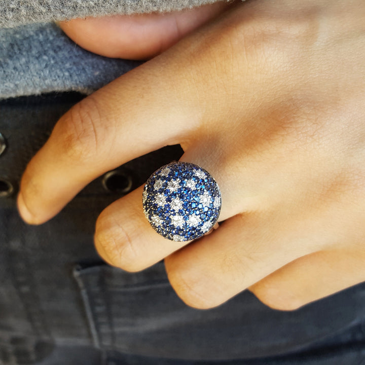 14K Whit Gold Vintage Inspired Sapphire Dome Ring