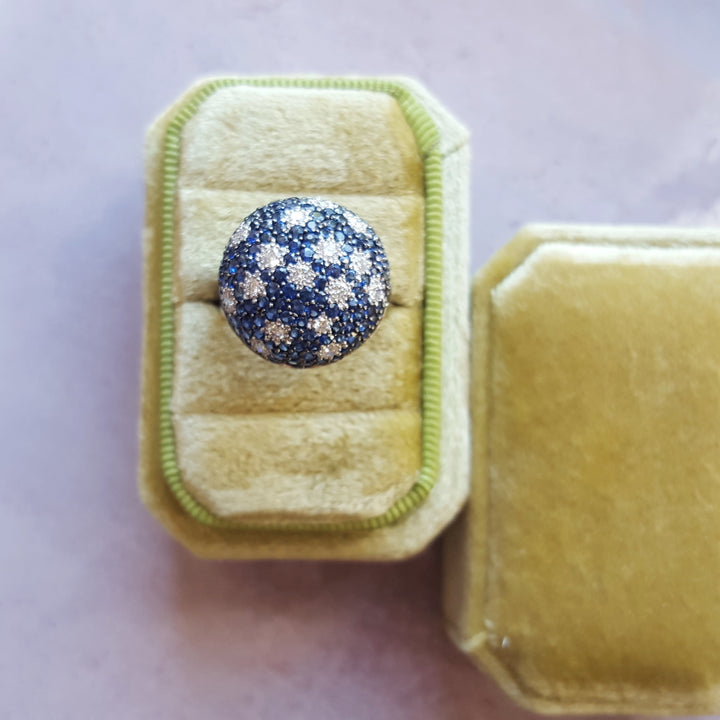 14K Whit Gold Vintage Inspired Sapphire Dome Ring