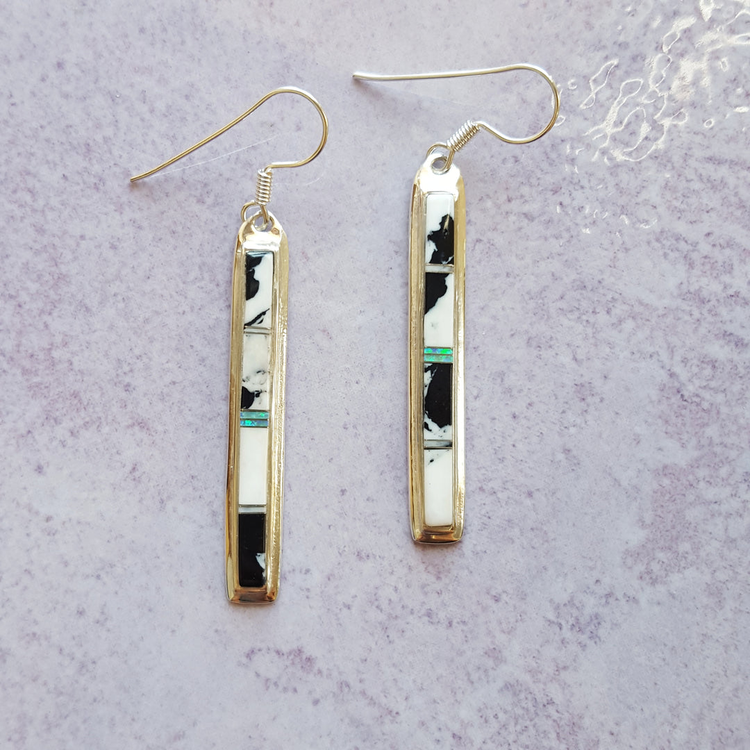 White Buffalo Inlaid Jewelry Dangle Earrings