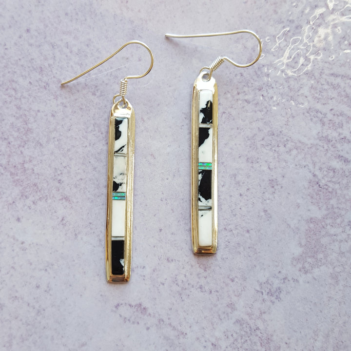 White Buffalo Inlaid Jewelry Dangle Earrings