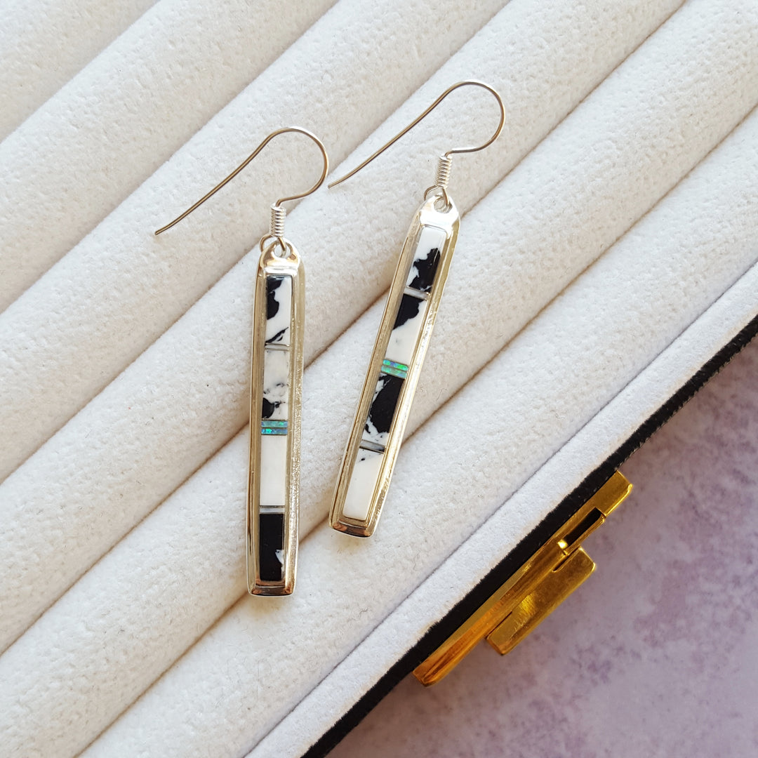White Buffalo Inlaid Jewelry Dangle Earrings