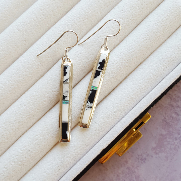 White Buffalo Inlaid Jewelry Dangle Earrings