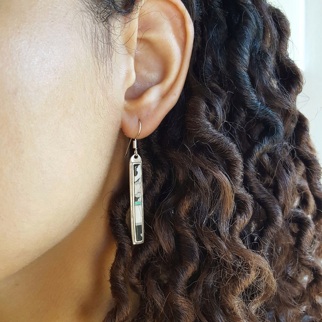 White Buffalo Inlaid Jewelry Dangle Earrings