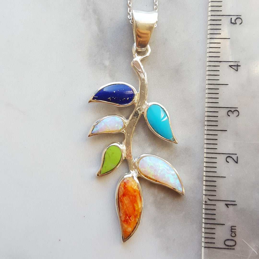 Arizona Turquoise and Inlaid Jewelry Turquoise Leaf Pendant